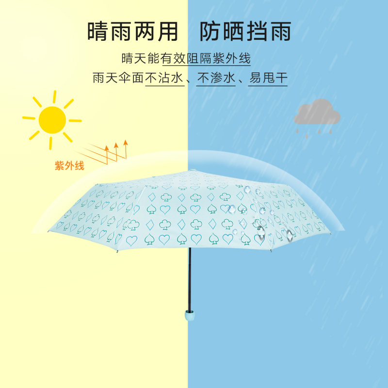 宏达HONDAR 三折爱丽丝可爱日系黑胶防晒遮阳晴雨两用伞141