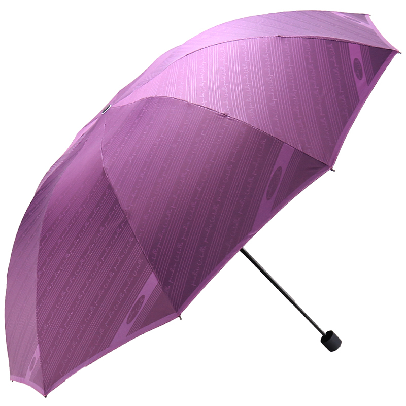 天堂加大加固双人碰击布黑胶丝印三折商务晴雨伞31850elcj深紫