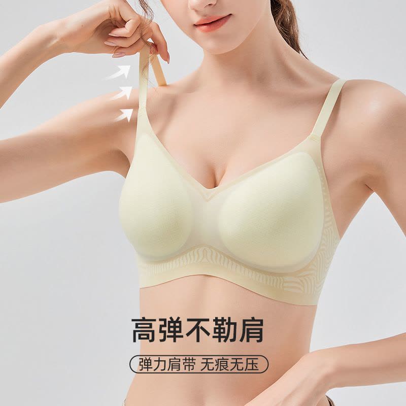 PLUS凉感奶嘴胶软支撑无痕内衣女超薄文胸聚拢小胸法式不跑杯胸罩图片