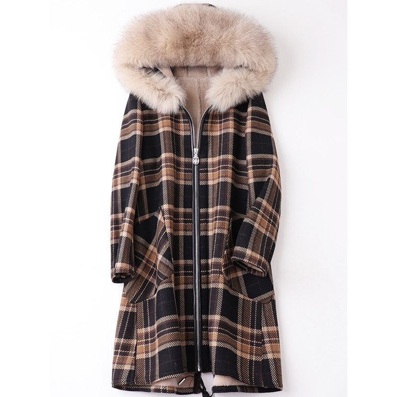 憨厚皇后2019春季新款羊毛皮草海宁羊剪毛连帽狐狸毛领女韩版外套