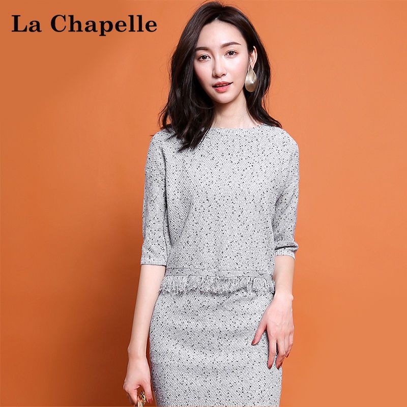 拉夏贝尔Candie’s春新款套装裙两件套女装针织上衣半身裙30073240