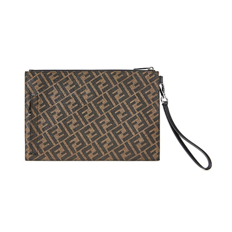 FENDI 20fw 男士 涂层面料配皮手拿包 7N0110 A9XS