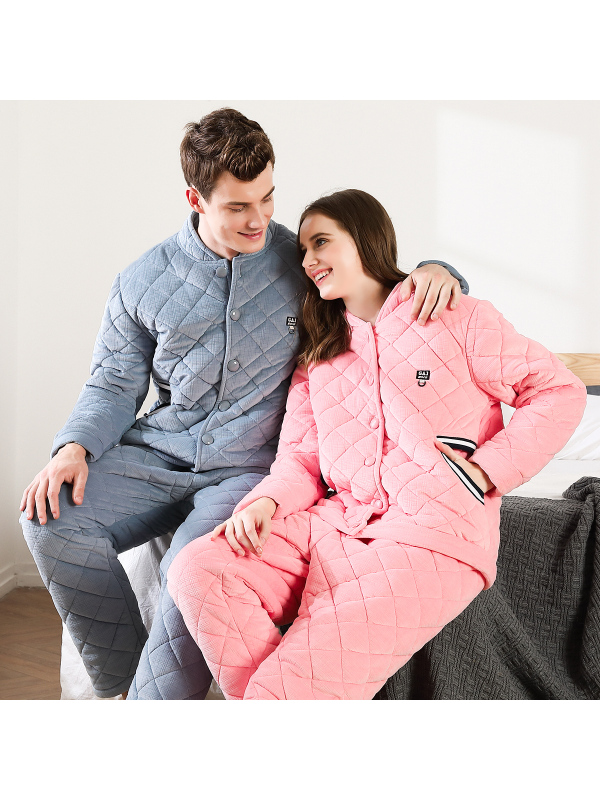 三层加厚速暖聚热红豆居家hodohome秋冬季新款女士厚款夹棉家居服睡衣