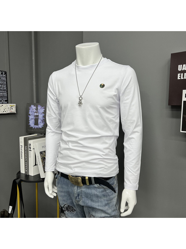 春秋新款男士长袖T恤打底衫小标简约圆领内搭上衣欧货男装时尚潮i