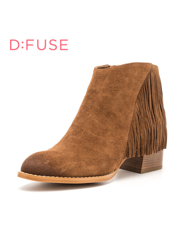 迪芙斯D:FUSE牛皮尖头中跟套脚流苏深口女鞋DF64117309