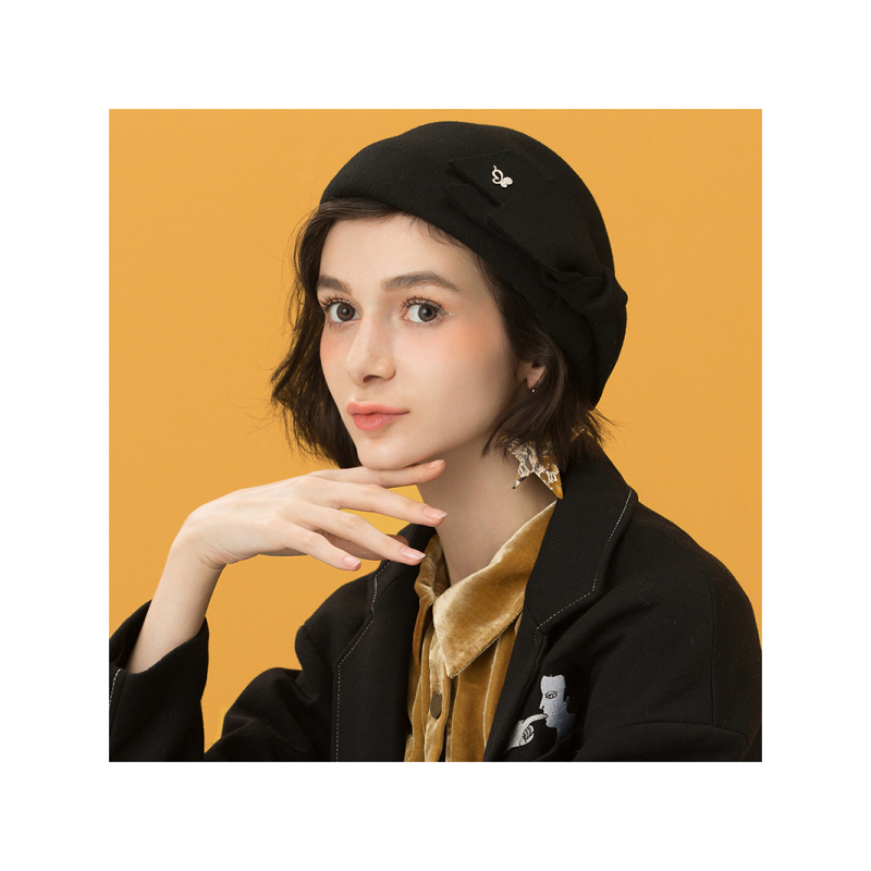 瑞苏薇(RASUV) 女款雅致经典蝶结羊毛贝雷帽百搭女式帽子 RS4223