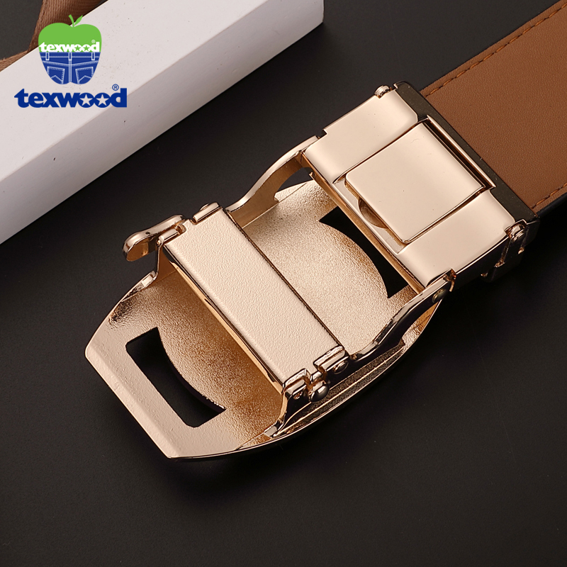 texwood萍果牌 皮带男牛皮商务自动扣裤腰带男士休闲百搭真皮腰带豹子扣礼盒装