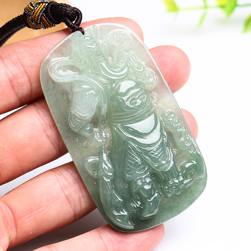 印象眸a货翡翠关公吊坠油青翡翠挂件男款玉牌附送证书
