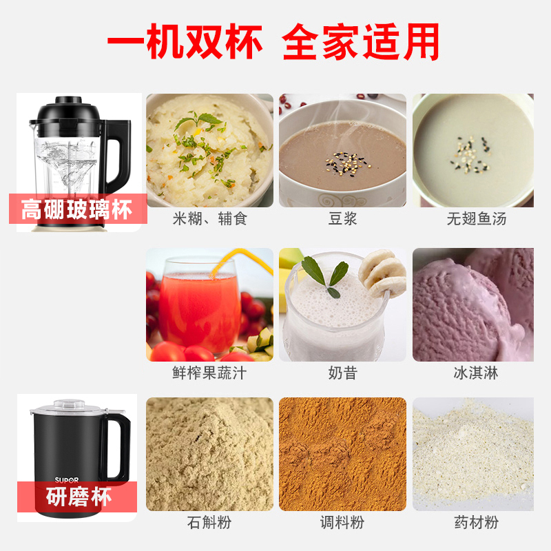 苏泊尔（SUPOR） JP719破壁料理机多功能家用加热全自动搅拌机豆浆机冷热两用杯容量1.75L 不锈钢刀头材质