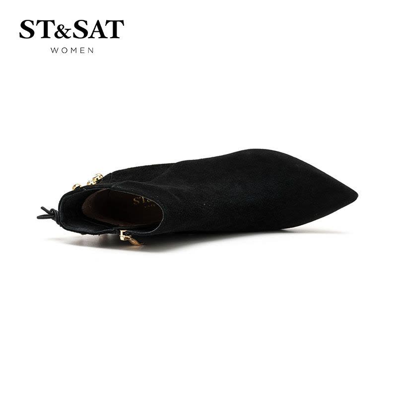 星期六ST&SAT绒面羊皮尖头高跟交叉绑带纯色时尚短靴女SS64117040图片
