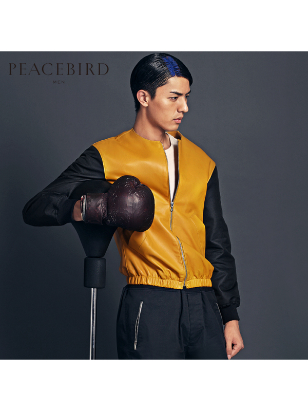 太平鸟男装夹克时尚外套男黄色茄克潮