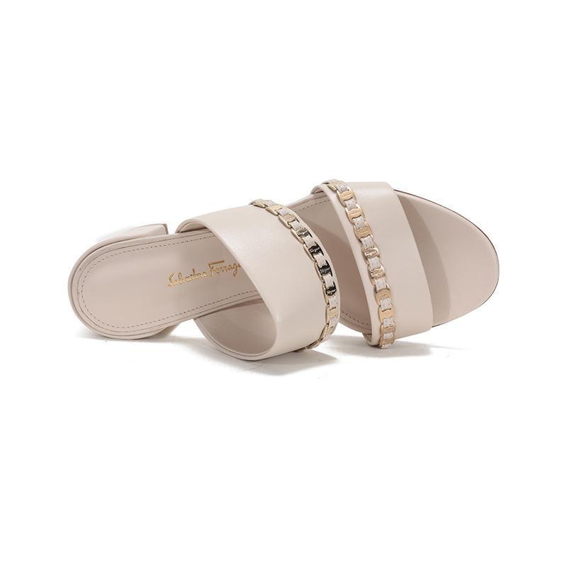 Salvatore Ferragamo 菲拉格慕 女士 TRABIA系列羊皮VARA粗跟凉鞋拖鞋0733805