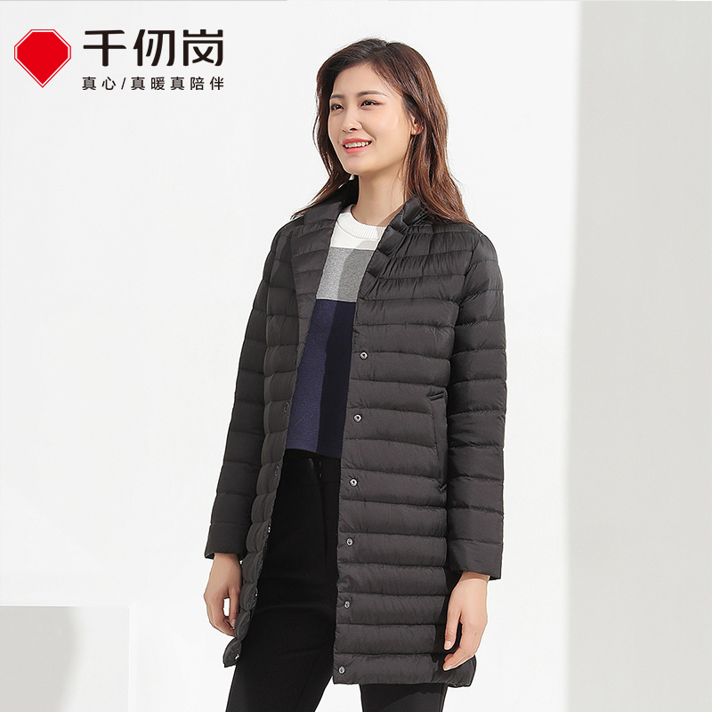 千仞岗新品中长款轻薄羽绒服女休闲通勤直筒羽绒服韩版