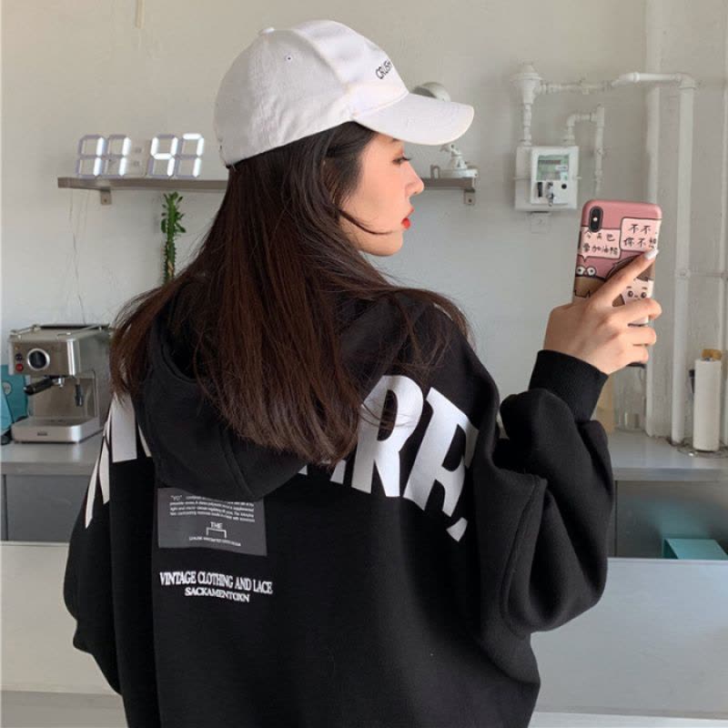 秋冬新款加绒连帽卫衣女宽松bf学院风拉链学生开衫长袖外套潮图片