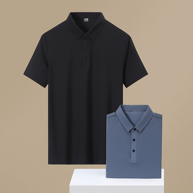 二开polo衫男士短袖t恤中年爸爸夏装冰丝光商务中老年薄款上衣服