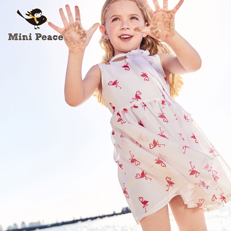 minipeace太平鸟女童夏新款火烈鸟连衣裙纱裙簿洋气公主儿童裙子