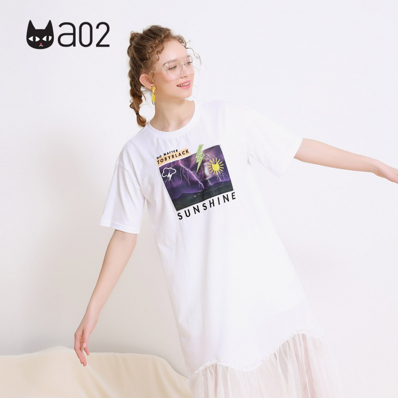 a02新款2020潮流春装网纱拼接刺绣印花裙子连衣裙女D1U5A0621DR