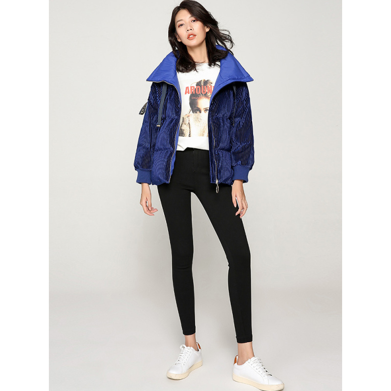 冰洁女士短款羽绒服O版丝绒时尚宽松保暖外套J80142002