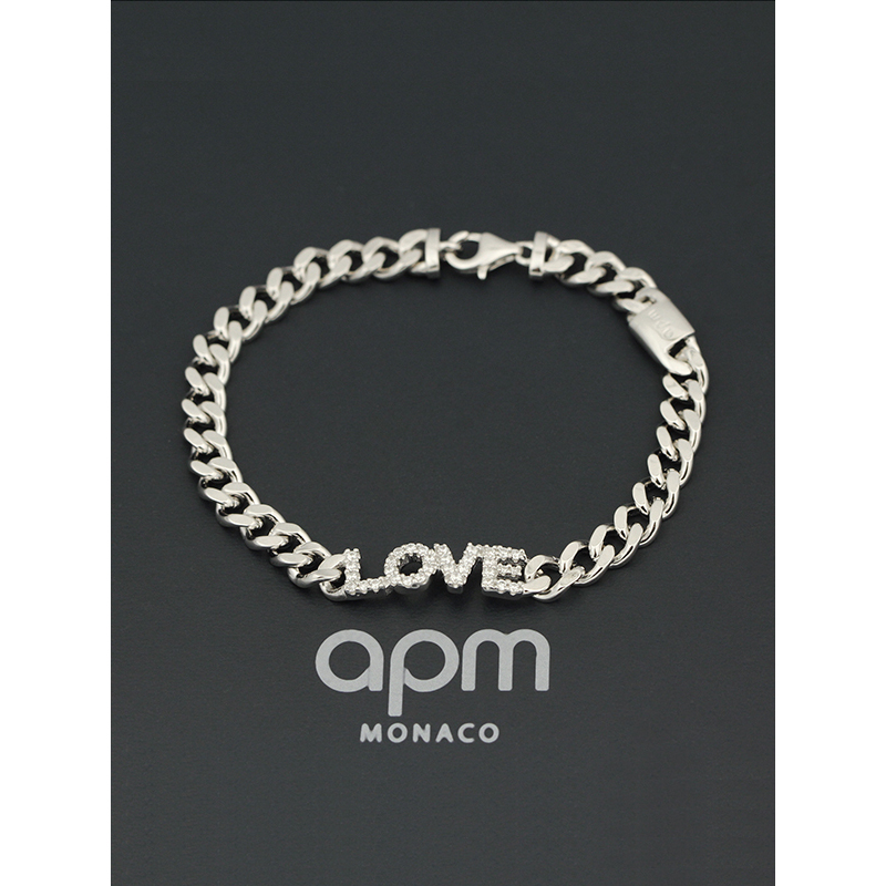 【apm MONACO】字母手腕链LOVE时尚百搭手环925银手链镶钻手串网红女士饰欧美风格