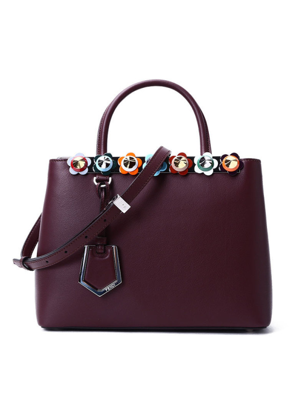 FENDI/芬迪 女包2JOURS 花朵铆钉装饰手拎斜挎包 8BH253 27x20x13CM