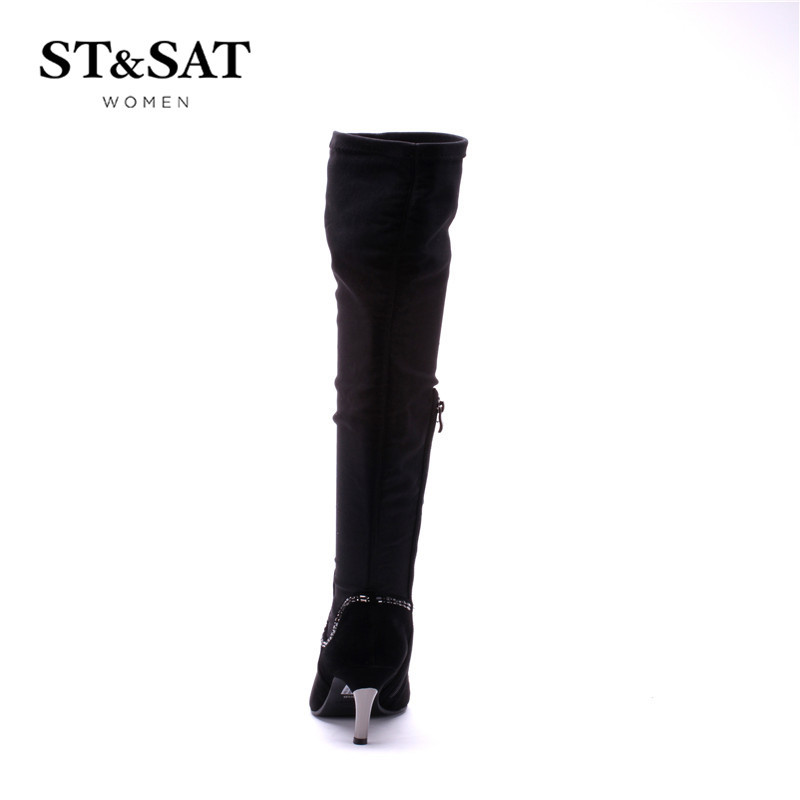 星期六ST&SAT绒面羊皮尖头超高跟拉链纯色女鞋SS44112441