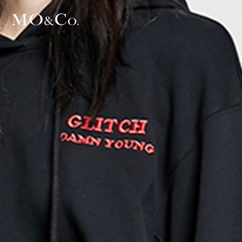 MOCO短款慵懒风纯色连帽卫衣女宽松2018新款潮摩安珂