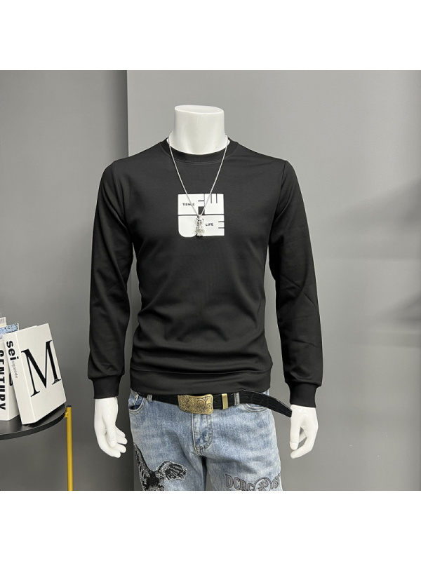 时尚卫衣男装上衣圆领长袖体恤上衣潮流修身套头打底衫t秋冬新款