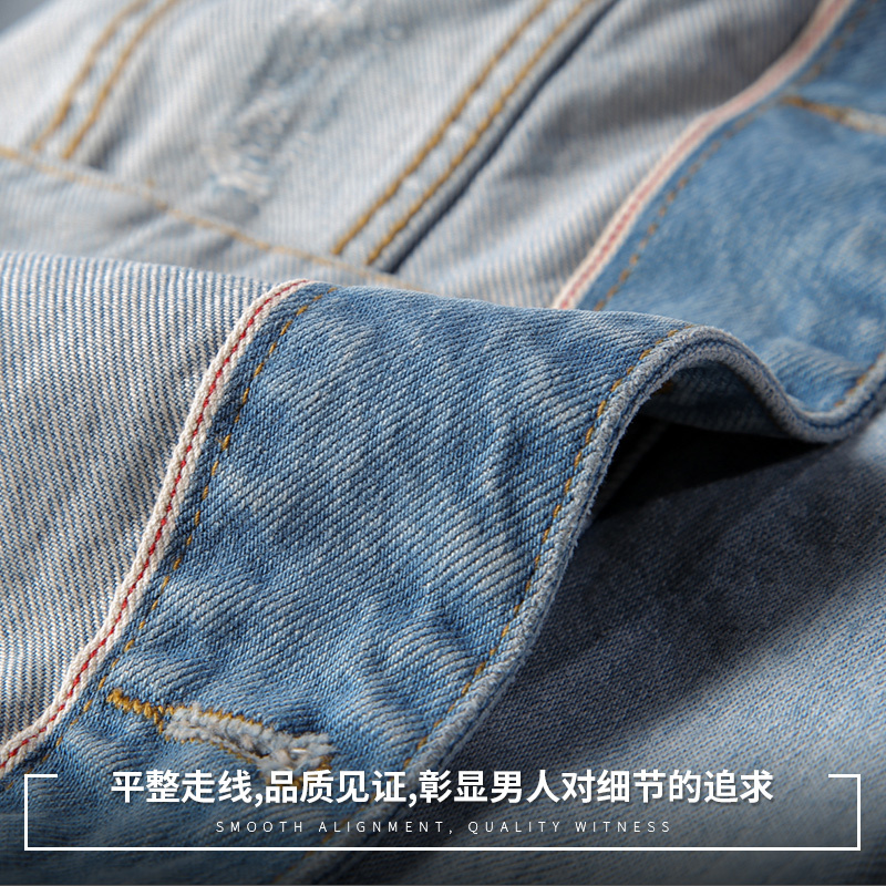 皮尔卡丹（pierre cardin）牛仔夹克男 经典水洗磨白型酷刮痕做旧男士个性夹克外套