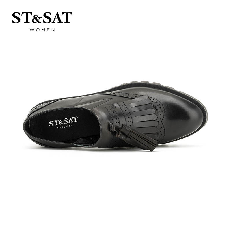 St&Sat/星期六秋季新款乐福鞋女时尚圆头粗跟单鞋女鞋SS63112364