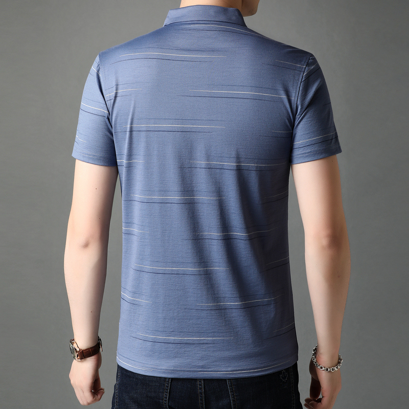 恒源祥男装短袖t恤商务休闲条纹体恤衫中年时尚透气polo夏装撞色