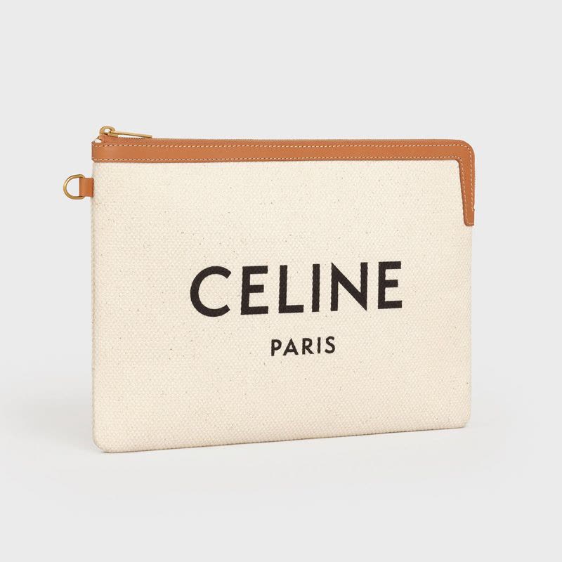 【预定】CELINE/思琳 CELINE标识织物面料和小牛皮饰带手拿包 10E63图片