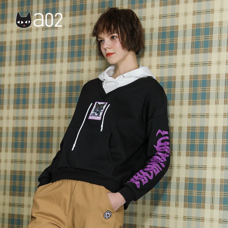 a02商场同款简约刺绣印花秋冬连帽卫衣女D1U6D0221KT