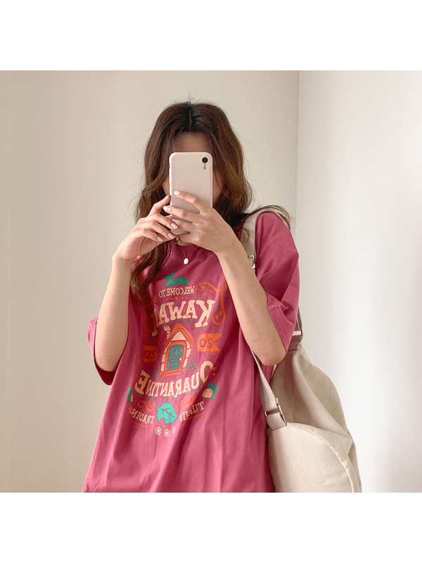 含棉宽松大码情侣装夏季新款大码短袖T恤女闺蜜装中长款上衣女装