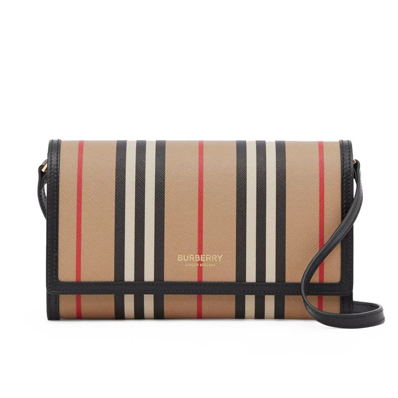预订BURBERRY/博柏利 标志性条纹环保帆布钱夹单肩包 20.5*3*12CM图片