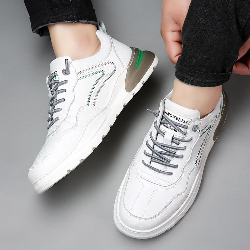 欧洲站新款秋冬男士休闲鞋真皮潮流运动板鞋加绒保暖黑色男鞋子图片