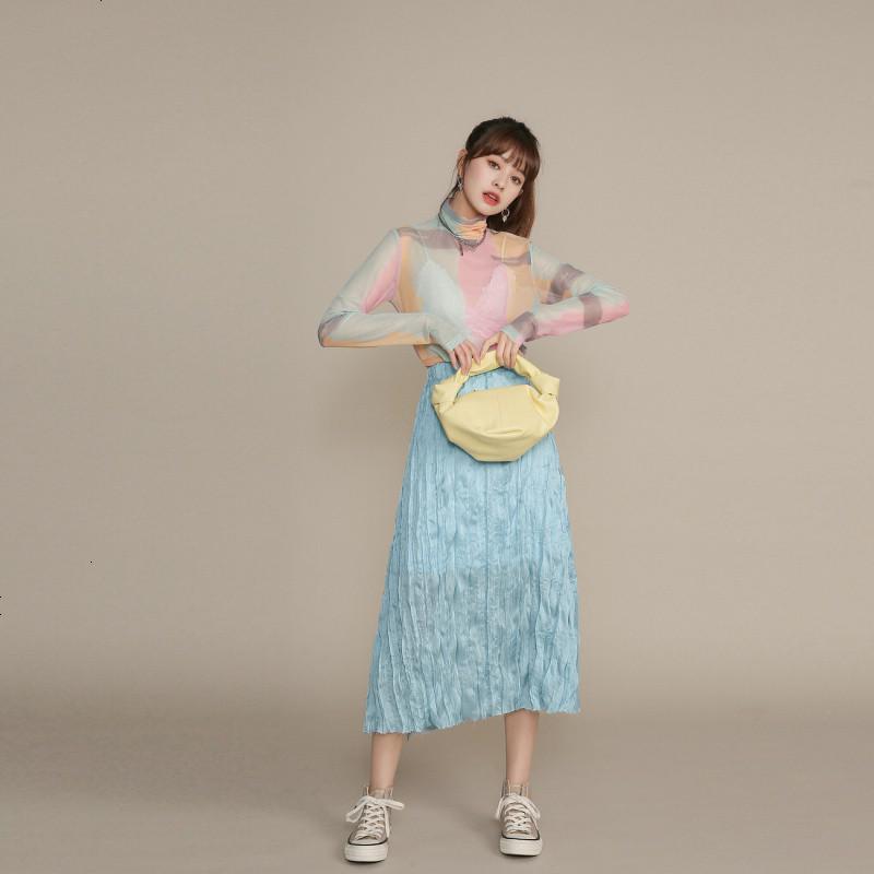OtherMix韩系半身裙2021年新款褶皱设计感Chic新潮春季a字长裙子
