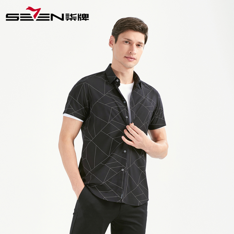 柒牌SEVEN男装2020夏薄款时尚印花短袖T恤