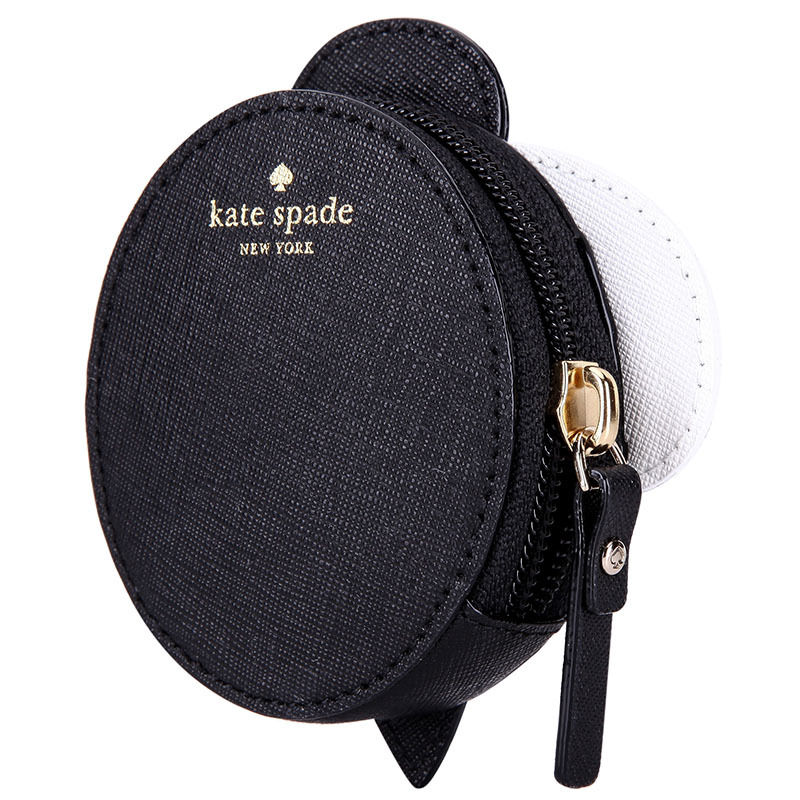 katespade凯特丝蓓奢侈品女款黑白色皮质蜜蜂款零钱包wlru2780991