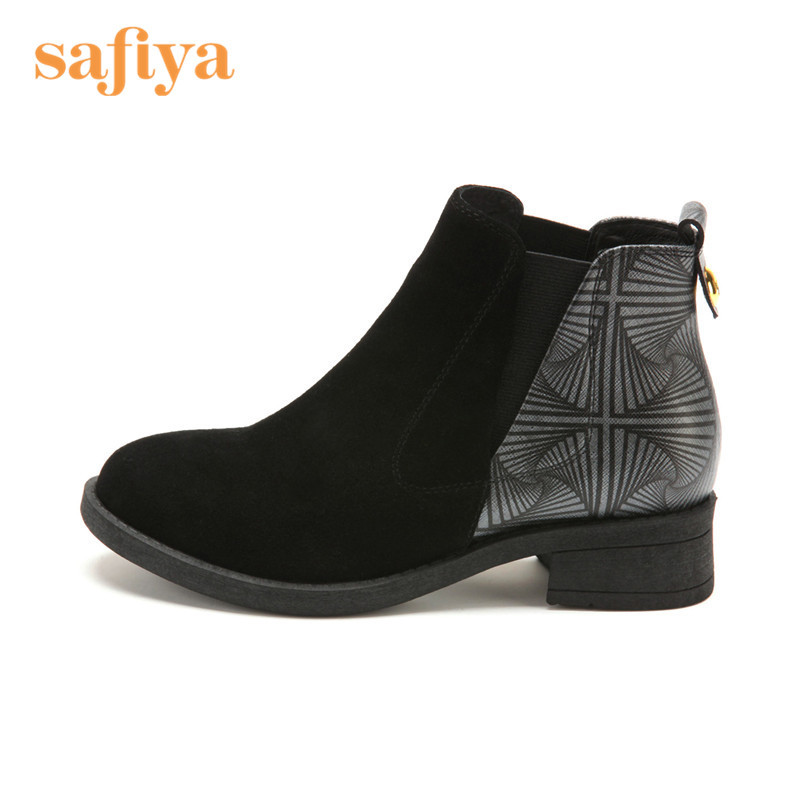 索菲娅Safiya牛皮圆头低跟松紧带皮革拼接深口女鞋SF54117019_HKB46