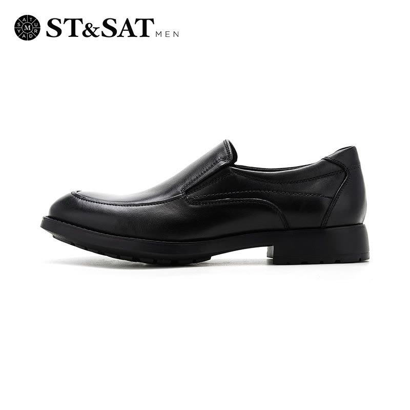 St&Sat/星期六牛皮革方跟圆头商务休闲男单鞋SS73123217图片