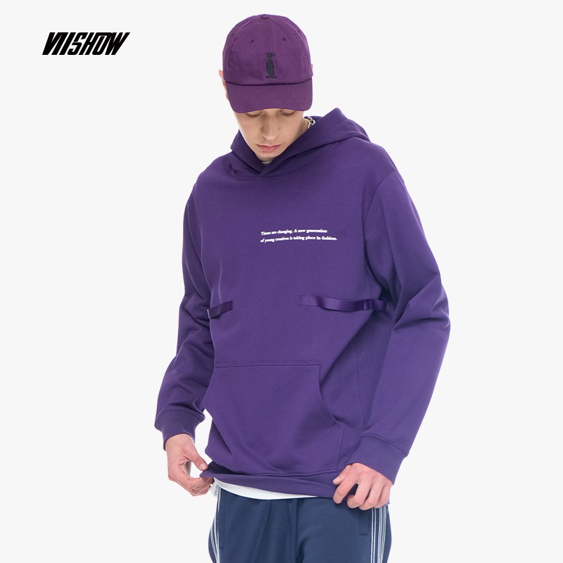 viishow春秋款卫衣男时尚贴布宽松男士hiphop卫衣外套男上衣0