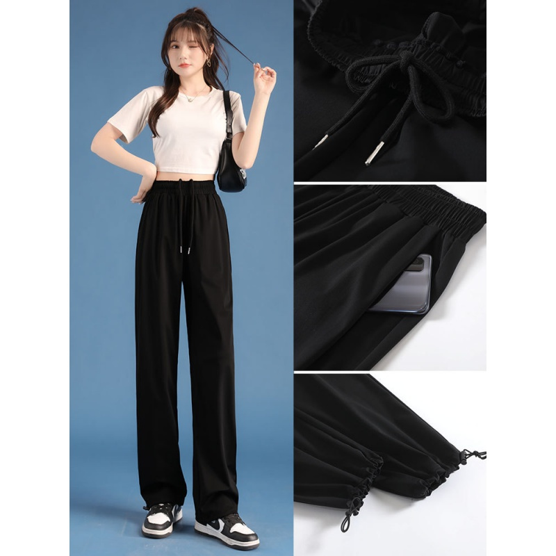 ceba冰丝速干运动裤女夏季薄款灰色直筒宽松休闲小个子高腰垂感阔腿裤