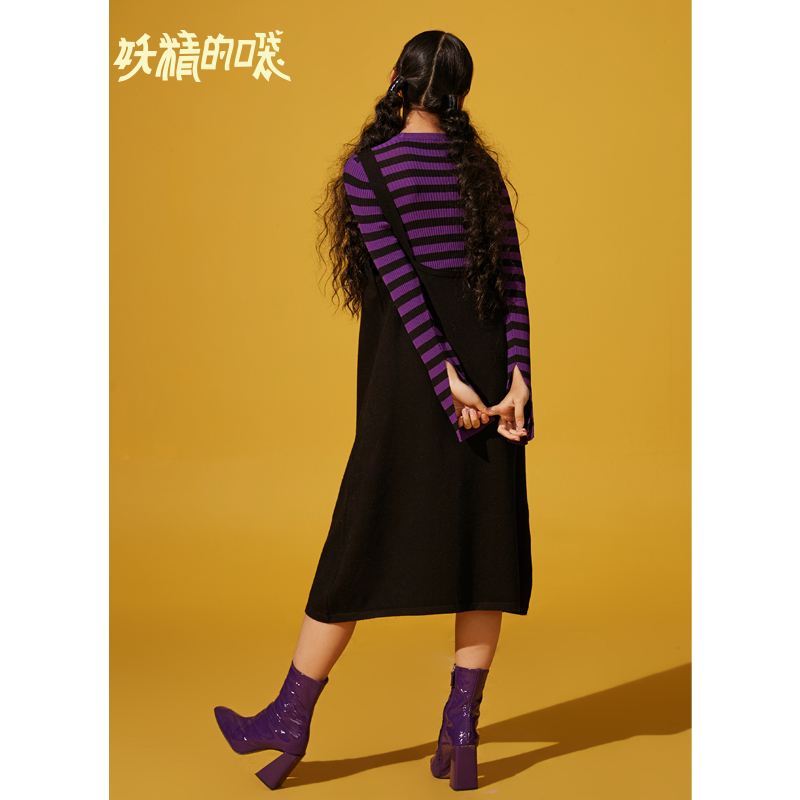 妖精的口袋Y早秋针织连衣裙女韩版秋装无袖中长款背带裙J_1