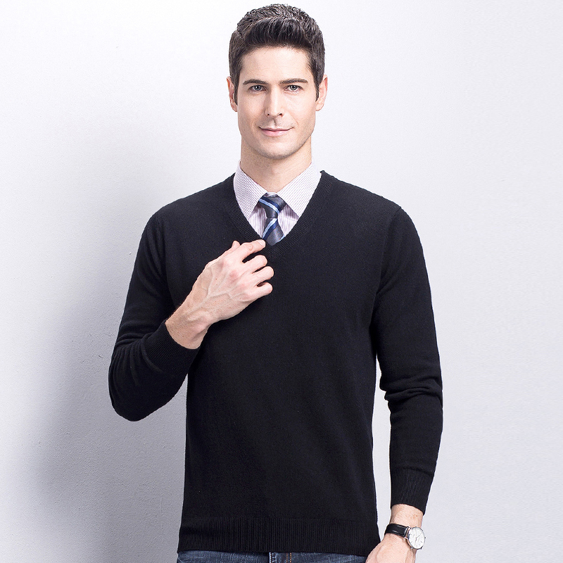 恒源祥羊绒衫男v领针织衫秋冬新款中年商务鸡心领毛衣纯羊绒男装