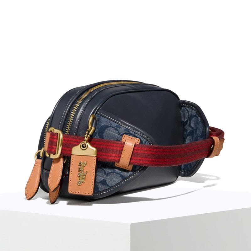 COACH\蔻驰 CHAMBRAY 男女通用款 中性款腰包单肩斜挎包 logo印花牛仔 26*14*7CM图片