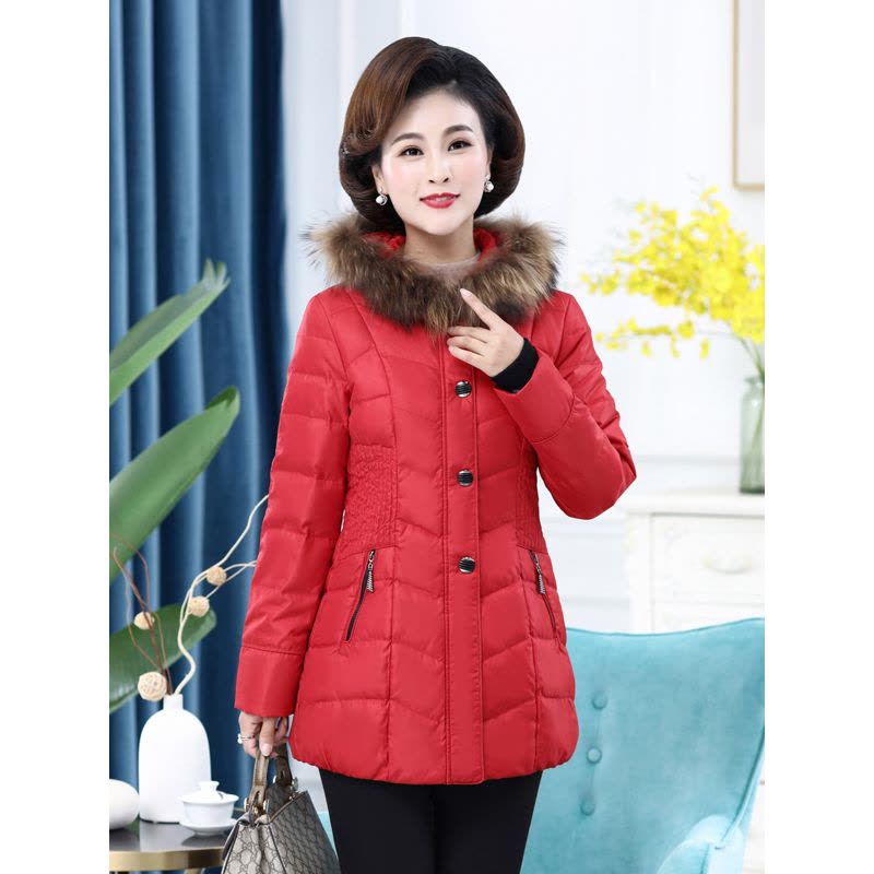 雪暖妈妈装羽绒服女装中长款修身中老年羽绒服连帽女装图片