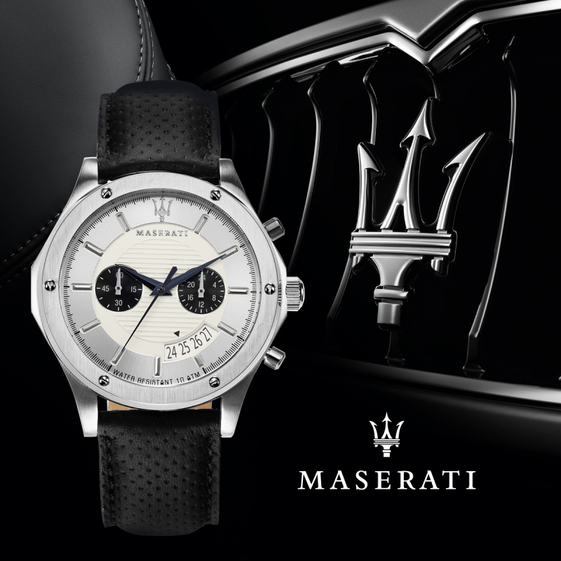 玛莎拉蒂MASERATI意式多功能计时表盘黑色皮带石英腕表R8871627005