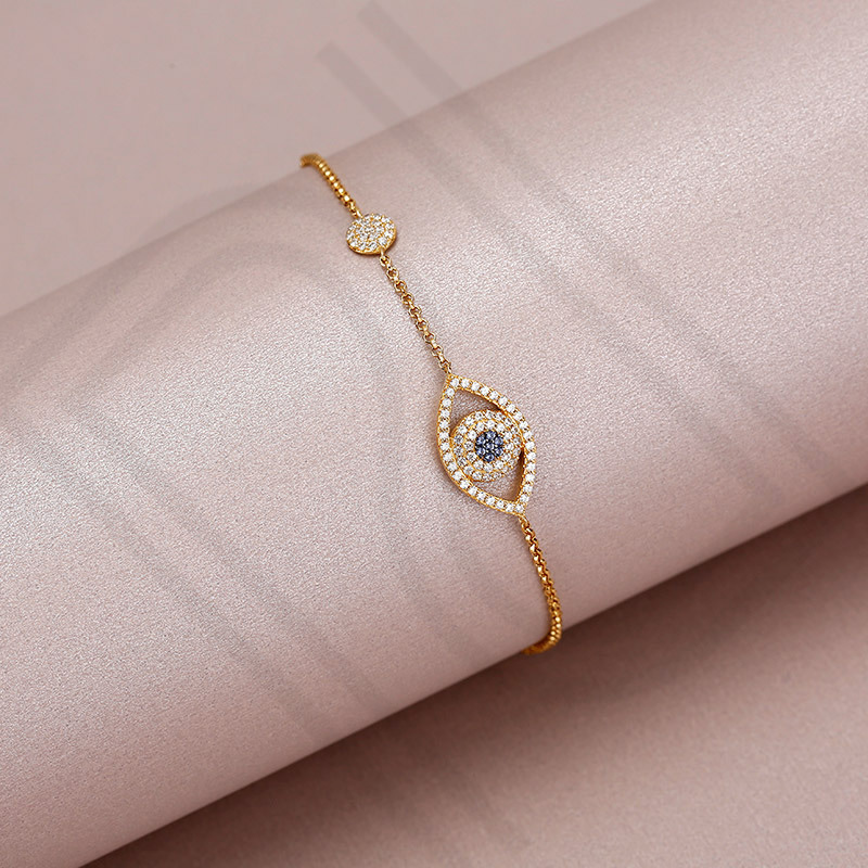 apmmonaco不对称金黄幸运眼情侣手链女情侣手串欧美简约银首饰送礼物