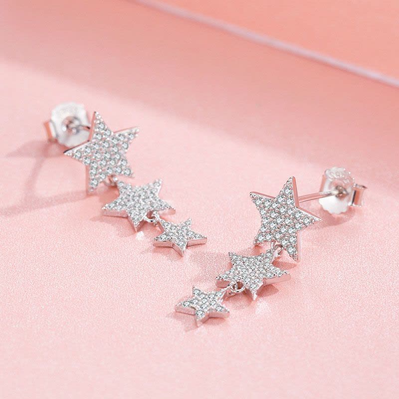佰色传情BRIR纯银星星耳钉女简约气质耳环时尚精致短款耳饰图片