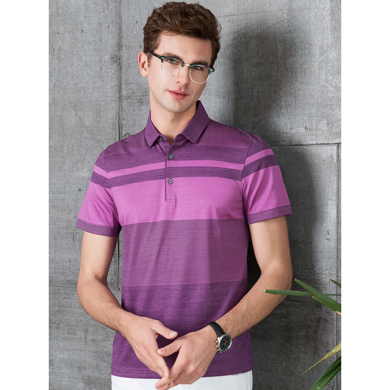 雅鹿男士含桑蚕丝短袖t恤2019夏季新款半袖上衣真丝条纹polo衫